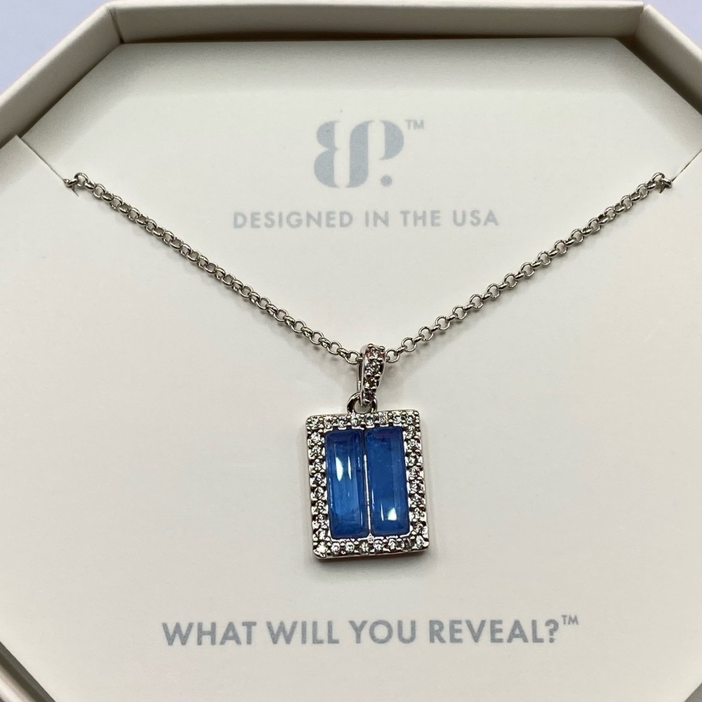 Bomb Party Necklace RBP8325 “Caught Up In Love” LC Quartz on Rhodium NWT